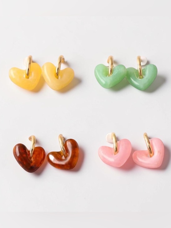 Jewelry - Heart Charm Hoop Earrings - Yellow Only